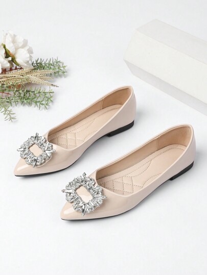 2025 Neue aprikotfarbene Spitze mit Strass-Quadratschnalle, weicher Boden, komfortabel, vielseitig, niedriger Schaft, große Größen, Lässig Arbeitsschuhe für alle Jahreszeiten, Pendler Damen Schuhe