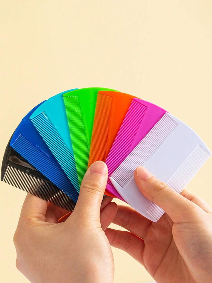 10 件装多色细齿发梳，双面塑料美容梳，清洁和个人护理产品，双面密齿塑料梳和双排除蚤梳 - 彩色 - 查看 1