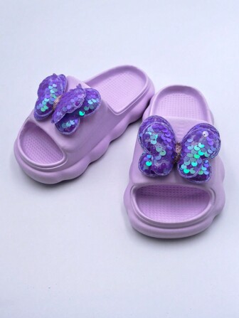 1 Pair Girls' Butterfly Decor EVA Casual Slippers, Comfortable & Fashionable Sandals Suitable For Indoor And Outdoor Wear