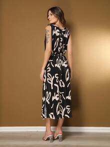 Belala Moda New Dress With Elastane At The Neck And With A Rope At The Waist With Print - màu đen - Xem 4