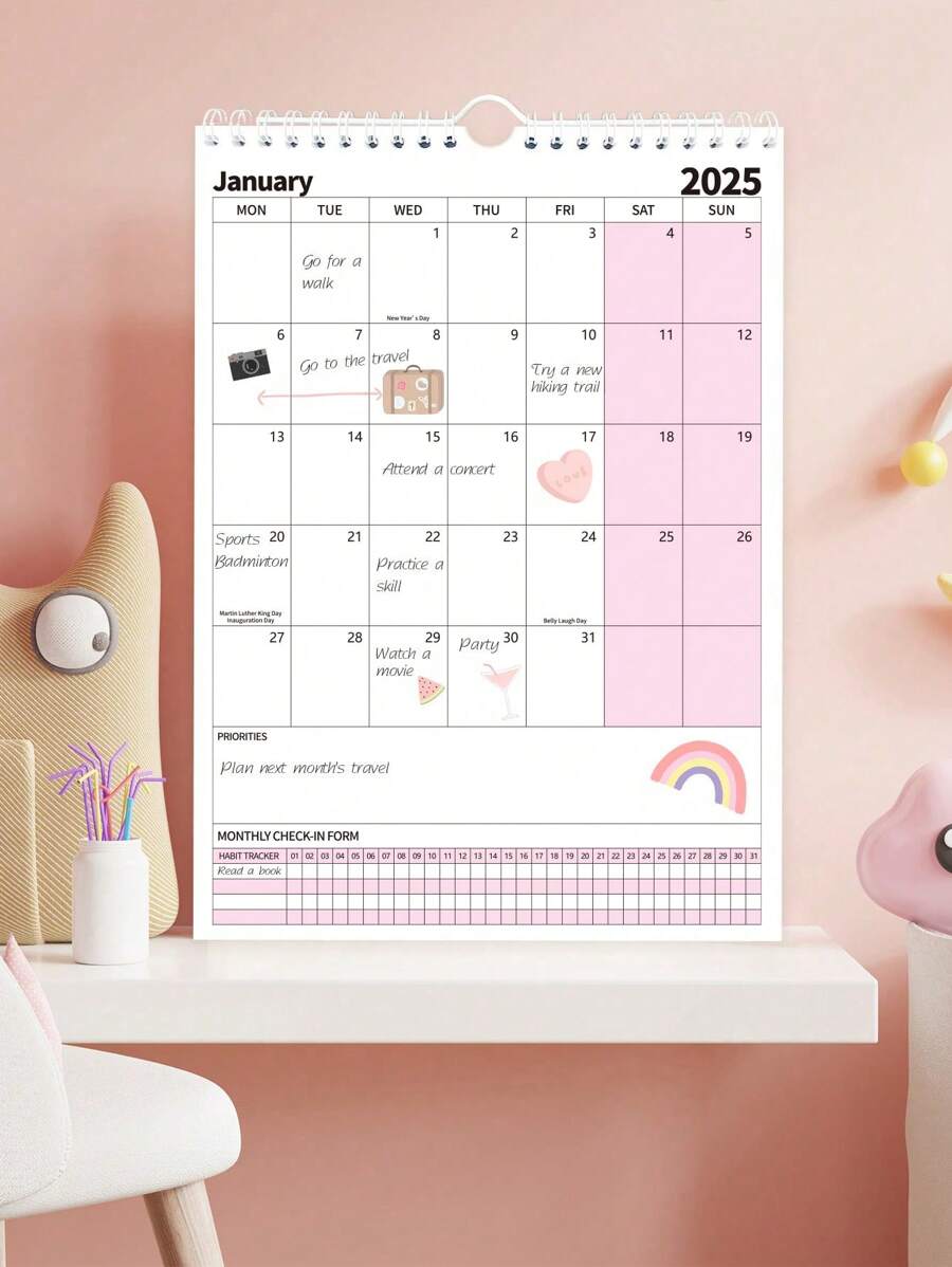 BUBU 1 cuốn lịch gập gáy lò xo, kế hoạch hàng tuần, hàng tháng, sử dụng cho gia đình, kế hoạch học tập, danh sách việc cần làm, ghi chép các mục quan trọng, sắp xếp chương trình nghị sự, đồ dùng cho ngày tựu trường