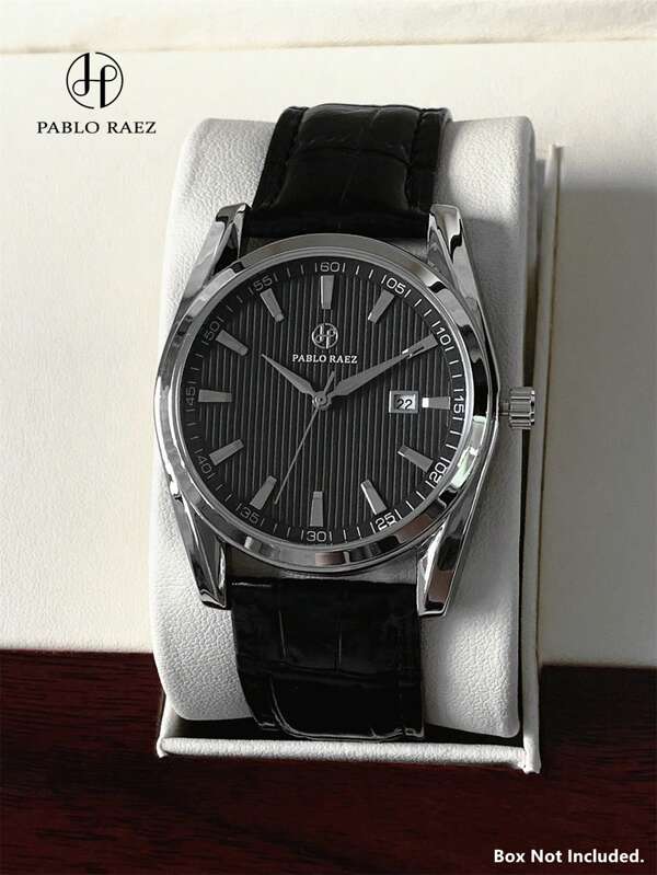 Pablo Raez 1 pièce Montre-bracelet de luxe pour homme, nouvelle marque d'été, accessoires de mode, montre-bracelet en acier inoxydable résistante à l'eau 50 m, cadran simple, calendrier, mouvement à quartz, style décontracté et élégant, idéal pour usage quotidien, cadeau pour homme, diplômé ou ami masculin