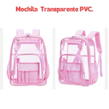 Women's Transparent PVC Backpack, Plastic Backpack For School/ Travel/ Beach - 淺粉色 - 查看 4