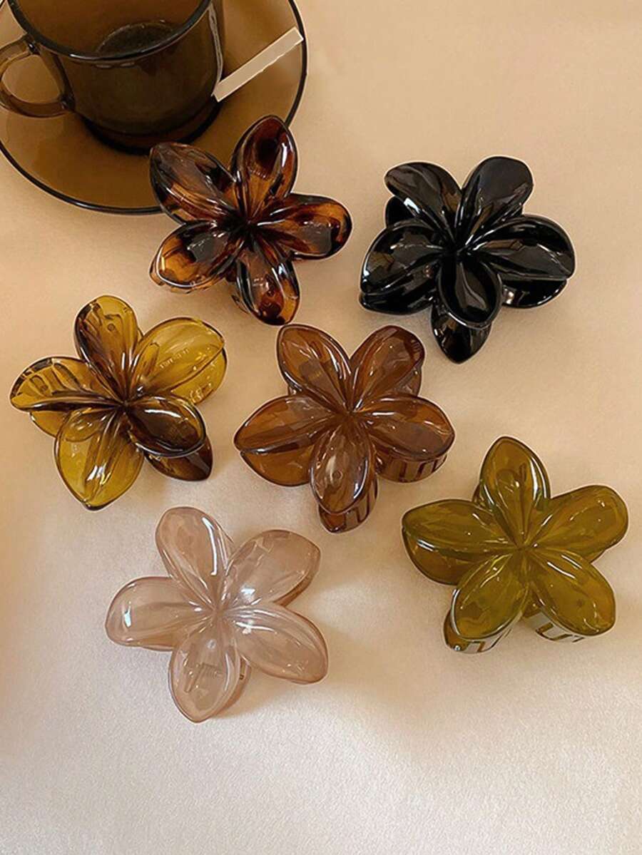 6 件优雅简约花卉发夹，女士别致爪形发饰 - 6 Colors - 查看 1