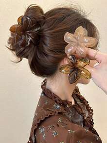 6 件优雅简约花卉发夹，女士别致爪形发饰 - 6 Colors - 查看 2