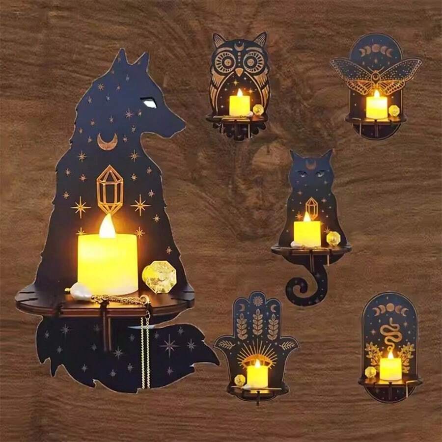 2pcs Wall Candle Holder, Wooden Wall Lamp Decoration, Wall Mounted