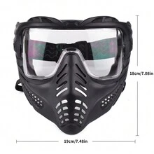 1 件户外骑行防风面罩，PC 镜片，全脸面罩，适合户外骑行、运动、角色扮演 - 黑色 - 查看 3