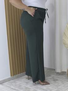 Duna Plus Size Trousers - 軍綠色 - 查看 3