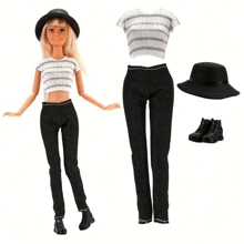 27 件随机娃娃衣服及配饰套装，适合 11 英寸娃娃，包括 5 件上衣、5 条裤子、4 双鞋子、1 顶帽子、2 个耳环、4 个衣架、3 条项链、2 个包、1 个旅行包（款式和颜色随机），送给年轻人的绝佳礼物，派对礼品套装（不含娃娃） - 彩色 - 查看 16