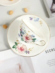 1 Conjunto Xícara e Pires de Café Cerâmica Retrô Francesa, Adequado para Uso Doméstico, Hotel, Café, Presente