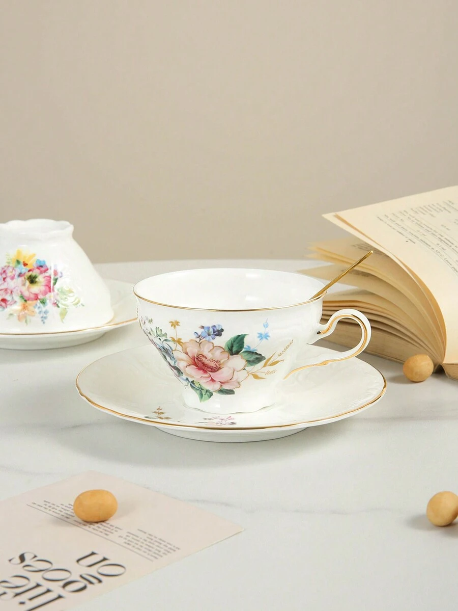 1 Conjunto Xícara e Pires de Café Cerâmica Retrô Francesa, Adequado para Uso Doméstico, Hotel, Café, Presente