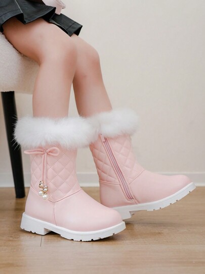 Girls Winter Boots Snow Boots New Simple Bow High-Top Boots For Toddler & Little Girls, Princess Snow Boots Outdoor Boots Warm Thermal Lined , Cold-Proof