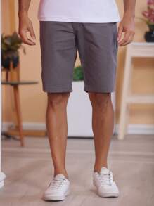 Men's Slim Twill Bermuda Shorts With Lycra - 深灰色 - 查看 3