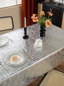 1pc Premium PVC Tablecloth, Dirt-Resistant, Waterproof, Oil & Heat Proof, Easy To Clean, Gold & Silver Plaid Pattern, For Home Decor, Daily Use In Living Room, Kitchen, Dining Table, Coffee Table, Suitable For Weddings, Christmas, Parties