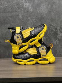 1 Pair Children Sport Shoes, Breathable Flexible Cushioning Quick Drying Lightweight Waterproof Anti-Slip Wear-Resistant Mixed Material Upper, Suitable For Casual Walk, Running, Street, Athletic Style, Boys & Girls - Yellow - View 3