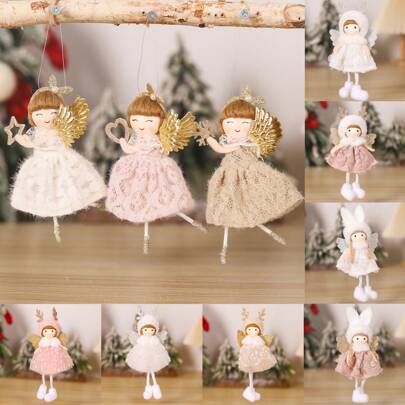 1 件全新圣诞可爱鹿角天使挂饰、镂空裙翼娃娃装饰、圣诞树配件、圣诞节主题派对装饰、居家客厅卧室壁挂装饰、农舍装饰、圣诞节