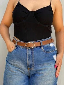 Women's Belt 230 Thin With Gold Buckle In Minimalist Synthetic Leather 3247 - Lạc đà - Xem 2