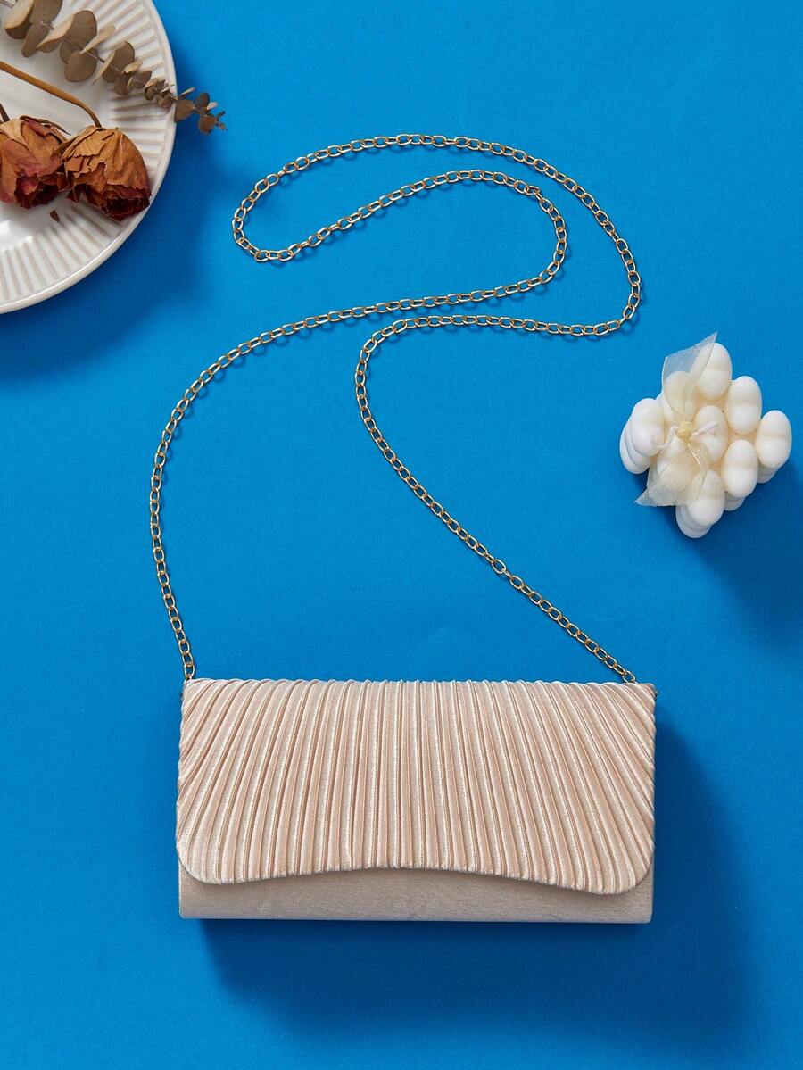 1 件米色欧美风格高端晚装包，抗皱缎面材质，金属配饰，时尚闪光设计，优雅锁扣，小巧便携的单肩包，化妆包 - 米色 - 查看 1