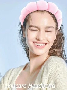 1 件，用于洗脸或面部的 Spa 头带，护肤头带，化妆发带海绵，洗脸头带，用于运动或瑜伽的蓬松发带，女士和女孩的时尚配饰，很棒的礼物，粉色 - 粉色 - 查看 2
