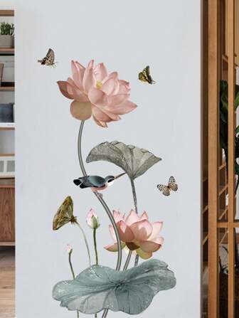 mama look Vinilos adhesivos de flor de loto - Decoración del hogar clásica de PVC para dormitorio y sala de estar, pegatinas, vinilos decorativos, vinilos para decoración del hogar, artículos de decoración de primavera para refrescar tu hogar, pegatinas de decoración de ramas, regalos de cumpleaños y graduación