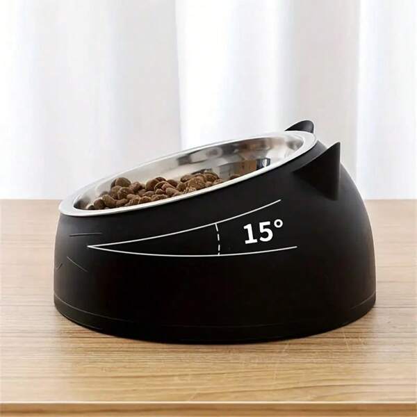 Cat Bowl 15 Degrees Raised Stainless Steel Cat Feeder Bowl With Non Slip Base, 100ml Cat Food Water Feeder Tilted Pet Bowl For Neck Protection