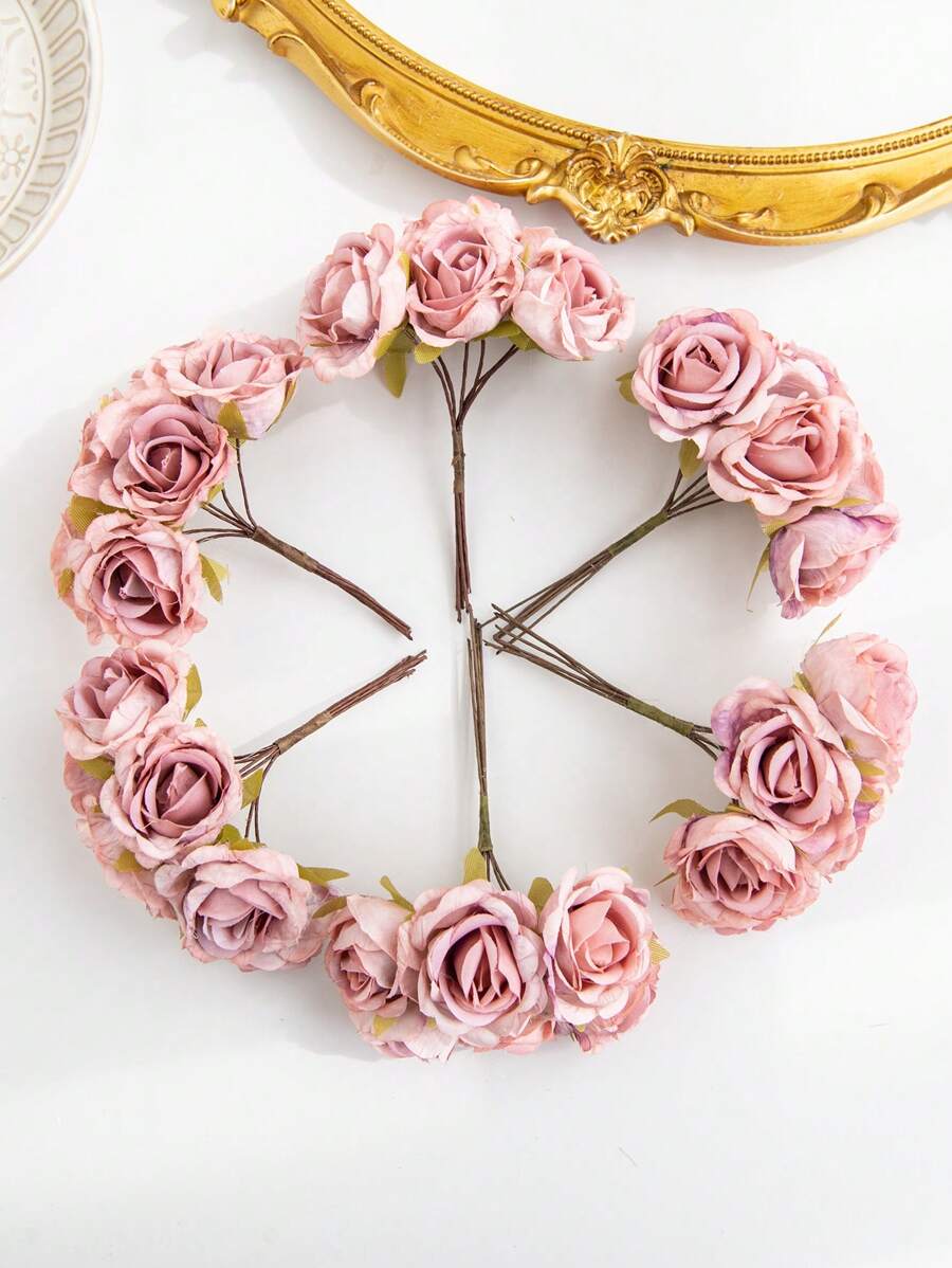 1 Bó hoa (6 bông hoa) Hoa hồng mini nhân tạo, chữ cái, nguyên liệu làm vòng hoa DIY, phụ kiện hộp kẹo, trang trí nhà cửa, đám cưới, hoa cài cổ tay cô dâu, hoa cài ngực, nguyên liệu hoa, Ngày Valentine, Lễ tốt nghiệp, trang trí bánh sinh nhật - Màu dán đậu - Xem 1