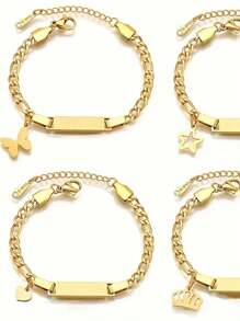 1 pièce Bracelet en acier de titane avec pendentif papillon personnalisé gravé en or et argent - élégant et charmant, convient pour un port quotidien ou en cadeau pour la Saint-Valentin, l'anniversaire, l'anniversaire de mariage