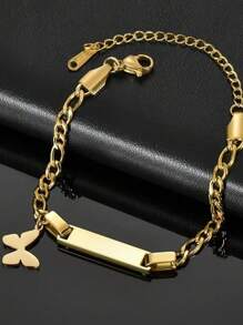 1 pièce Bracelet en acier de titane avec pendentif papillon personnalisé gravé en or et argent - élégant et charmant, convient pour un port quotidien ou en cadeau pour la Saint-Valentin, l'anniversaire, l'anniversaire de mariage