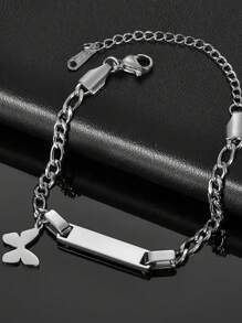 1 pièce Bracelet en acier de titane avec pendentif papillon personnalisé gravé en or et argent - élégant et charmant, convient pour un port quotidien ou en cadeau pour la Saint-Valentin, l'anniversaire, l'anniversaire de mariage