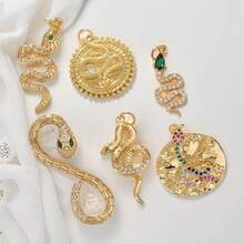 1 件铜微镶嵌锆石蛇形吊坠，时尚、简约、个性化嘻哈风格，可 DIY 用作手链、项链、耳环、钥匙扣、多边搭配手工配饰 - 彩色 - 查看 5