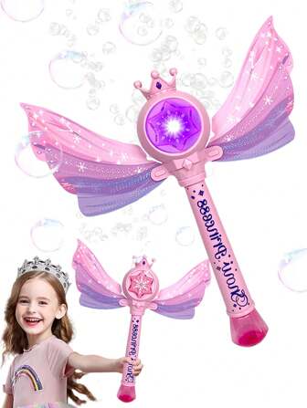1 件带翅膀的公主棒，摇晃泡泡机，防漏手持发光音乐仙女泡泡棒玩具，适合女孩 - 配件颜色随机