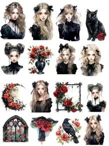 16 pezzi di adesivi di personaggi rurali europei e americani alla moda con capelli ricci, per bricolage, scrapbooking, album, organizer, diari, articoli di cartoleria vintage, per laptop, valigie, pareti, frigoriferi, auto e borracce. Torna a scuola
