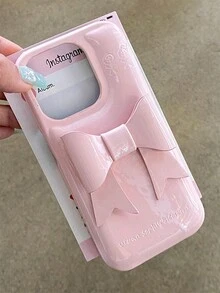 可爱马卡龙色 3D 蝴蝶结手机壳兼容 iPhone - 时尚保护兼容 iPhone 15 Pro Max、iPhone 14 和 12 Pro - 粉色 - 查看 8
