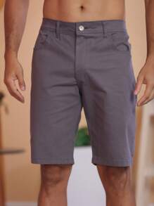 Men's Slim Twill Bermuda Shorts With Lycra - 深灰色 - 查看 5