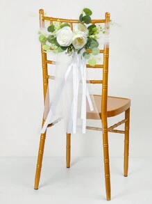 1件白色玫瑰婚礼走道装饰，粉色教堂长椅装饰，婚礼仪式派对椅装饰，配以人造花、桉树叶和丝带