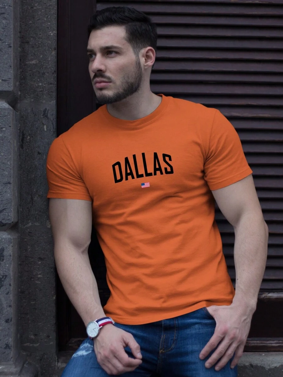 Dalas Printed T-Shirt For Men Unisex Promotion Fashion Shirt - 橘色 - 查看 1