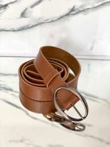 Women's Belt 230 Thin With Gold Buckle In Minimalist Synthetic Leather 3247 - Lạc đà - Xem 3