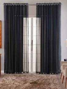 Curtain Living Room Voile Checkered Charm Decoration 3.00x1.80 - 黑色 - 查看 2