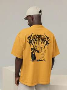 Men's Oversized T-Shirt 100% Premium Cotton Ghost And Clown Streetwear Shirt - 橘色 - 查看 1
