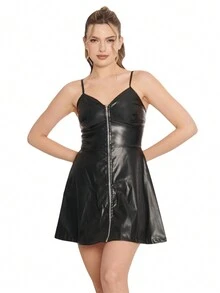 VERTICHE Metallic Pu Dress With Zipper - 黑色 - 查看 1