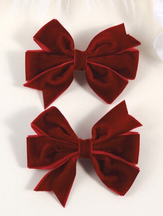 2pcs Velvet Hair Bows For Girl Wine Red Bow Alligator Clips Small Plain Velvet Bows Fall Winter Hair Clips Pigtail Bows Barrettes Girl Hair Accessories