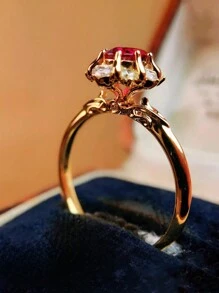1pc Fashion Versatile S925 Sterling Silver Red Zirconia Sunflower Vintage Zirconia Ring, Suitable For Women Daily Wear, Festival Party Jewelry Gift Valentines - Gold - View 5