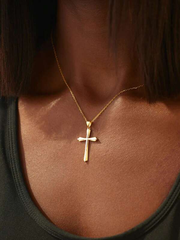 1pc Elegant Women 925 Sterling Silver Cross Necklace, Simple & Fashionable, European & American Style Clavicle Chain, Party/Birthday Gift