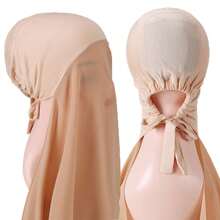 1 pièce Hijabs prêts à porter instantané, foulard à capuche en mousseline de soie de couleur unie pratique pour femmes, accessoires de abaya à porter quotidiennement sous un bonnet voilé