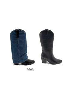 Botas vaqueras con puntas afiladas y tacones biselados - Estilo vaquero revisitado - Negro - Ver 3