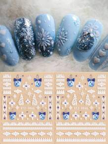 2片装 5D 铃铛浮雕美甲贴纸 冬日白雪花条纹圣诞树皇家蓝圆珠吊坠 美甲装饰滑扣 美甲装饰 圣诞美甲用品 美甲贴纸 - 彩色 - 查看 6