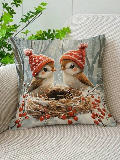 غطاء وسادة مطبوع بنمط الغزلان والخيول والطيور بطباعة مائية ناعم ومريح ، أحادي الجانب (بدون حشوة الوسادة) ، مناسب لغرفة النوم والمعيشة والأريكة وديكور الحفلات