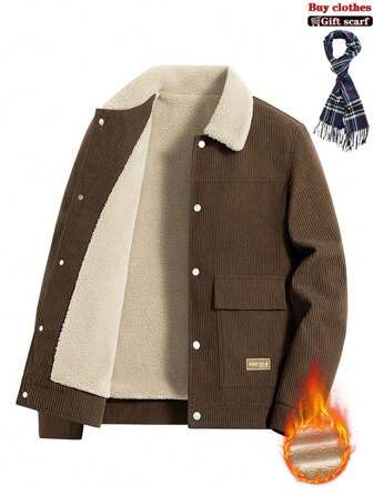 2024 年新款灯芯绒男士夹克，休闲冬季夹克，带保暖衬里，翻领