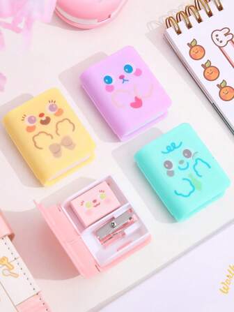 TOCHAIN 4pcs/2pcs/1pc Random Color Cartoon Book-Shaped Eraser With Pencil Sharpener, Multifunctional Creative Gift Suitable For Students, Teachers And Loved Ones For Valentine's Day, Graduation, Back To School, Mother's Day, Birthdays, Christmas, Thanksgiving, New Year