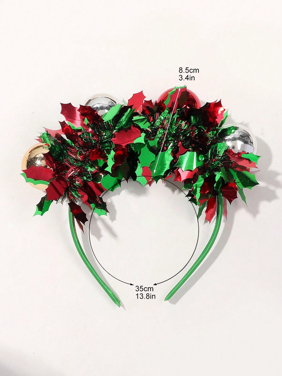1pc Christmas Cute Colorful Round Ball Headband, Red & Green Reindeer